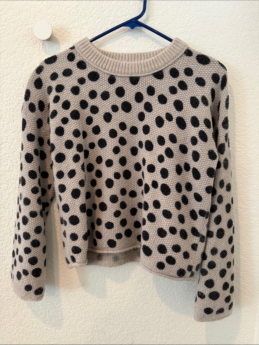 Madewell Beige Crewneck Sweater with Black Polka Dots